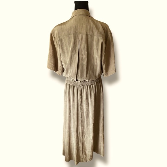 Vintage Regina Porter Shirt Dress Elegant Brown Button-Down Midi Tri-Acetate (M) - Picture 7 of 13